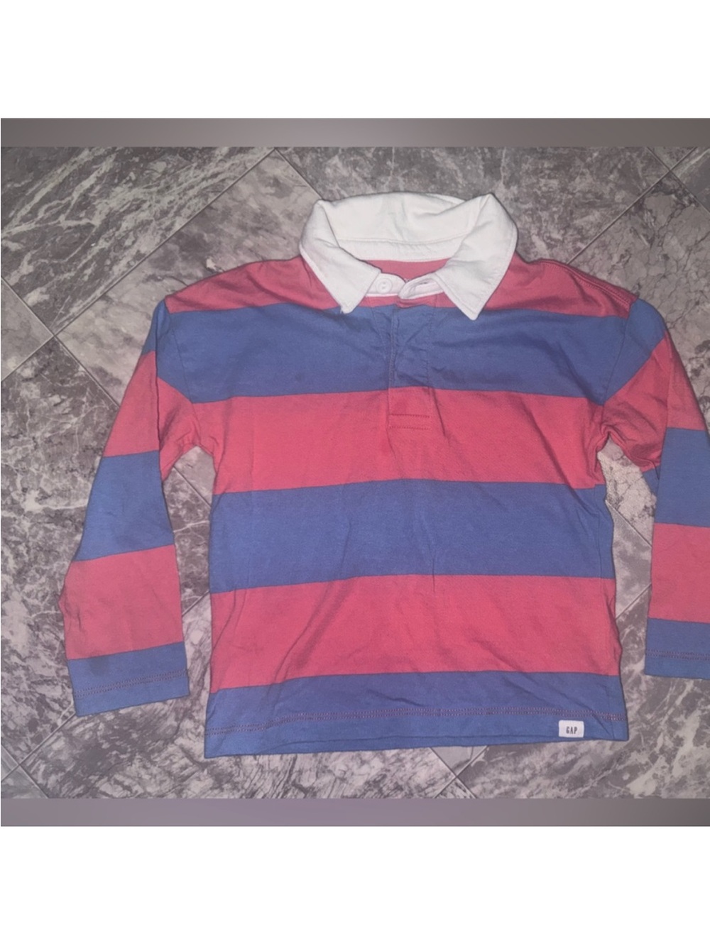 Gap Boys Size 4 Striped Rugby Polo Long Sleeve Shirt Red Blue